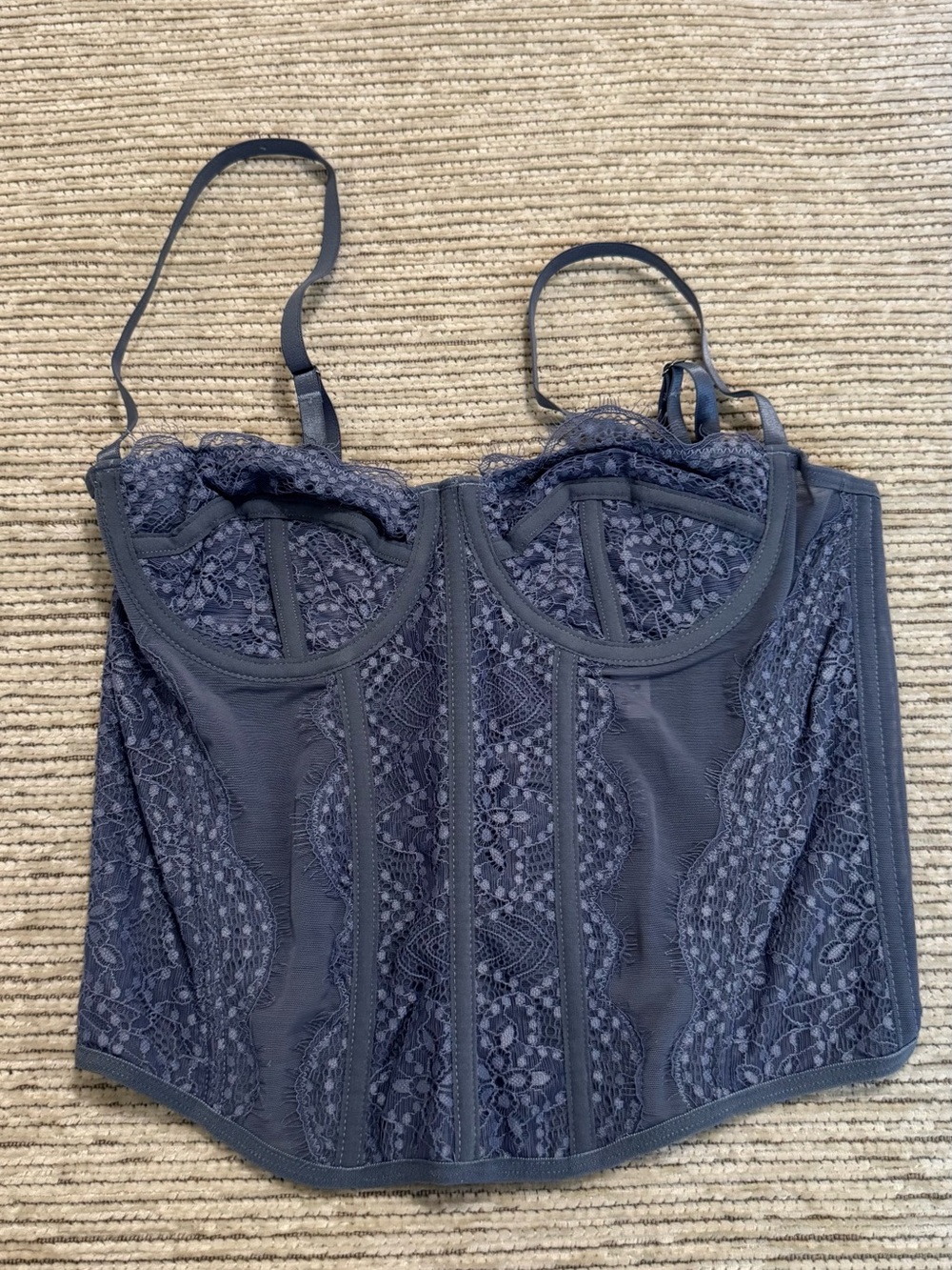 Lace Longline Bustier Corset Top in Deep Blue